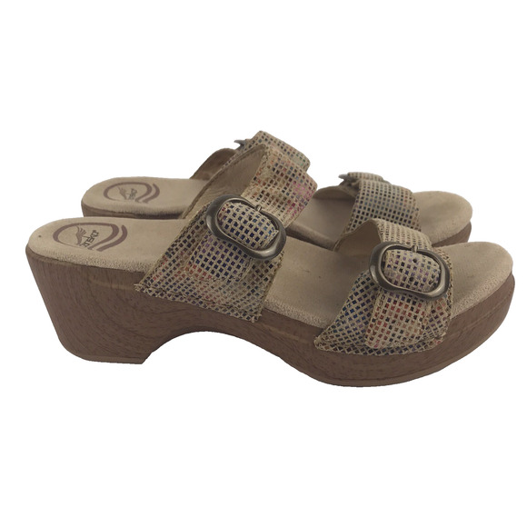 Dansko Sandals Sophie Stained Glass Sand Clogs Slides Leather Block Heel Size 37 - Picture 7 of 16